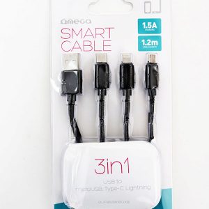 CABLE 3EN1 1M NEGRO OMEGA OUFBB3IN1BOXB
